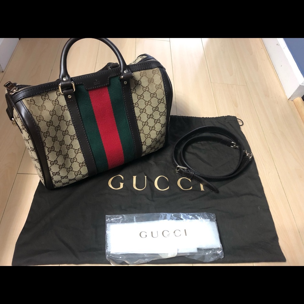 Gucci Boston Brown Canvas Speedy Bandouliere